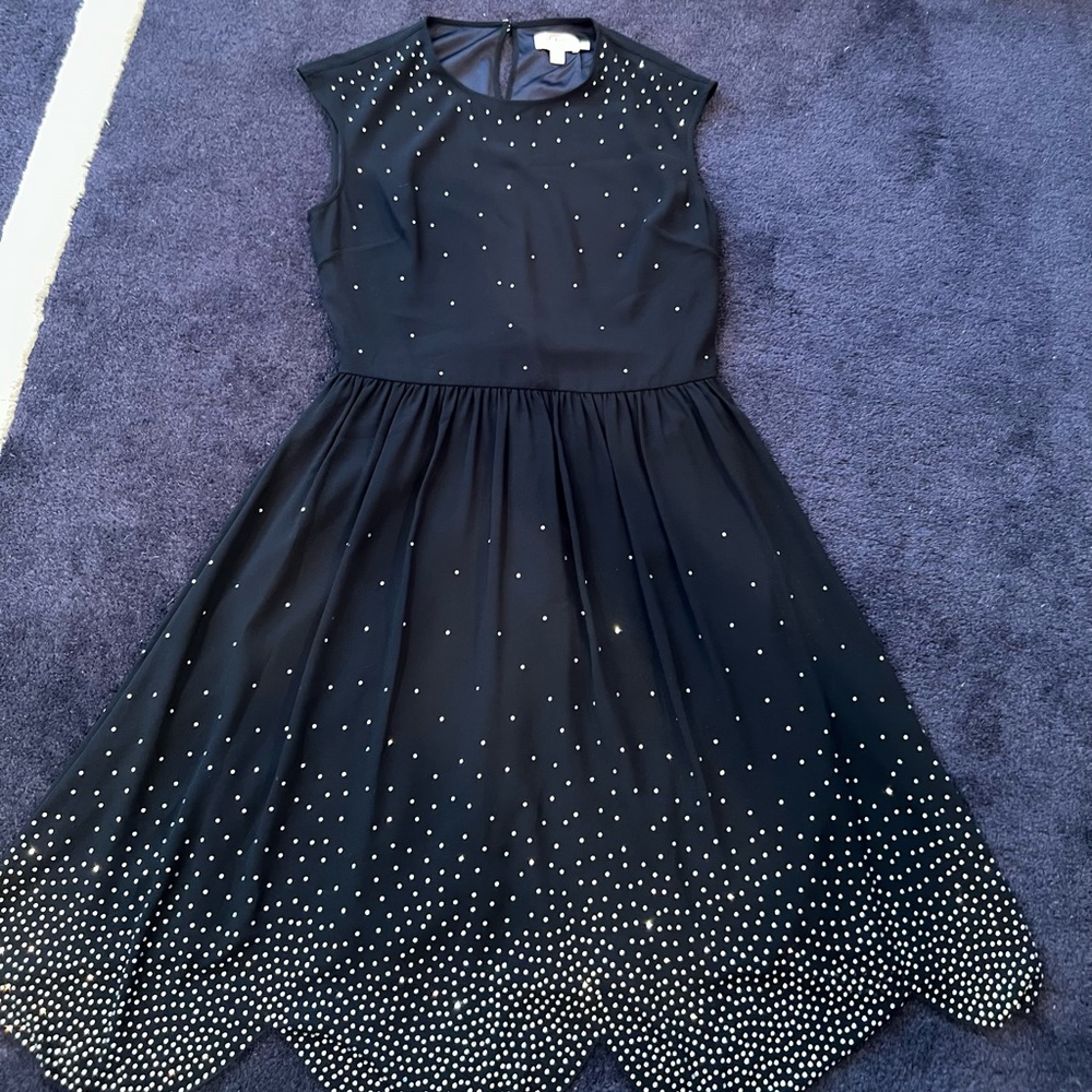 Ted Baker Vienne Rhinestone Scalloped Cap Sleeve Knee Length Dress, Blue.